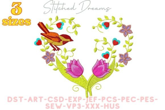 Charming Bird and Flowers Embroidery Design