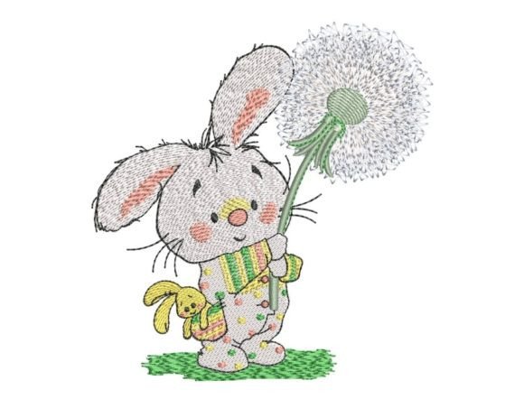 Easter Bunny with Dandelion: A Charming Embroidery Design
