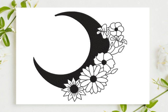 Enchanting Moon with Flower for Apparel