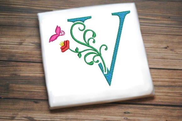 Floral Letter V with Butterfly: A Charming Embroidery Choice